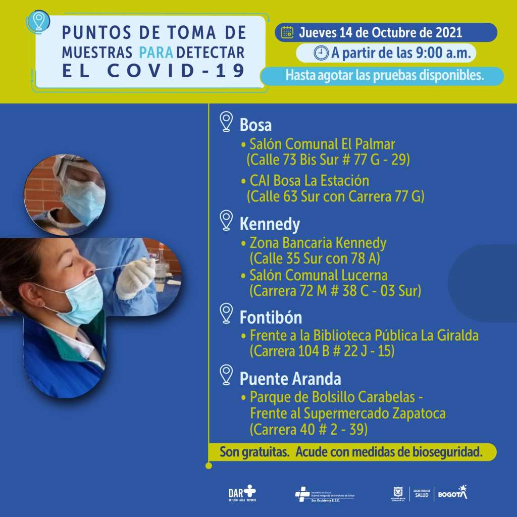 ¿Dónde hay pruebas gratuitas para Covid-19 este jueves en Bogotá?
