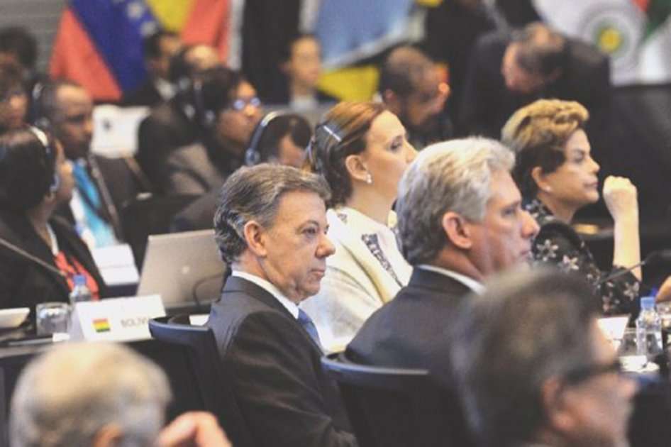 El presidente Juan Manuel Santos durante la Cuarta Cumbre de la Celac, ayer en Quito. / SIG