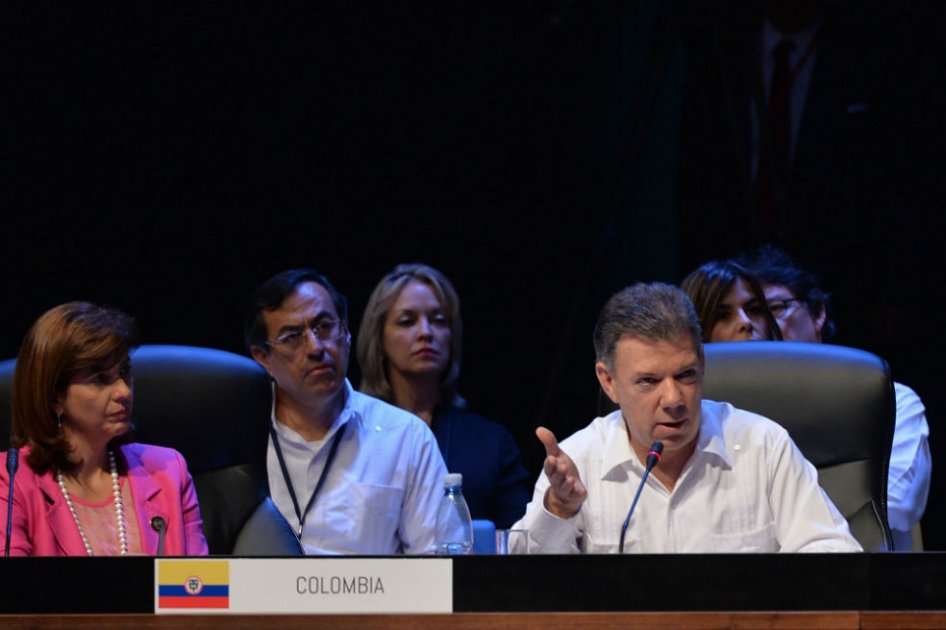 El Presidente Juan Manuel Santos durante su intervención en la plenaria de la II Cumbre de la Celac.