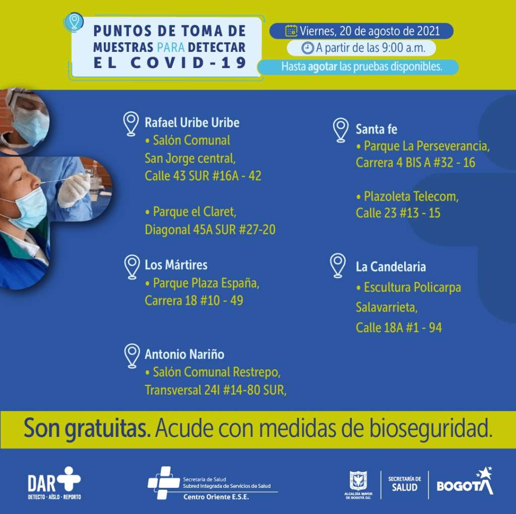 Puntos de toma de muestras PCR en Bogotá