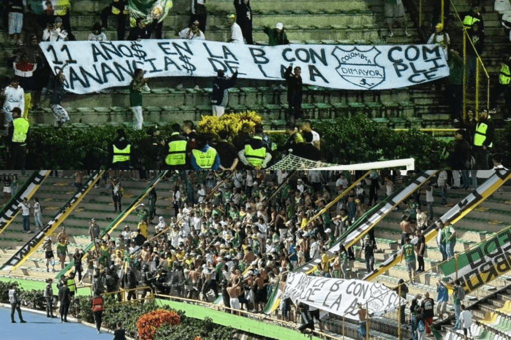 La pancarta de los hinchas de Quindío.