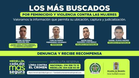 Revelaron cartel de los más buscados por feminicidio y violencia contra mujeres en Medellín