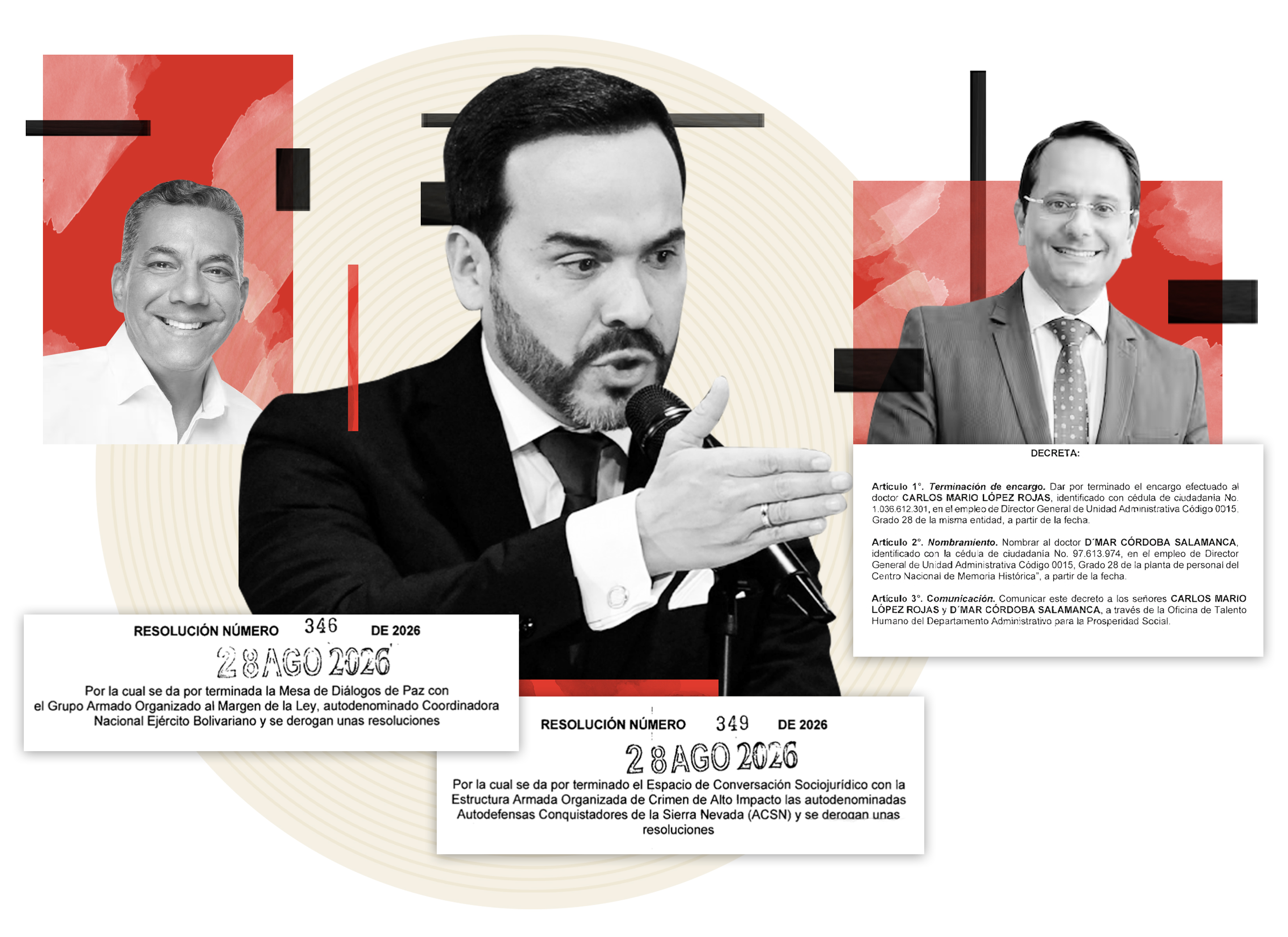 El presidente Abelardo de la Espriella; el ministro de Defensa, Jorge Mora; D'mar Córdoba.