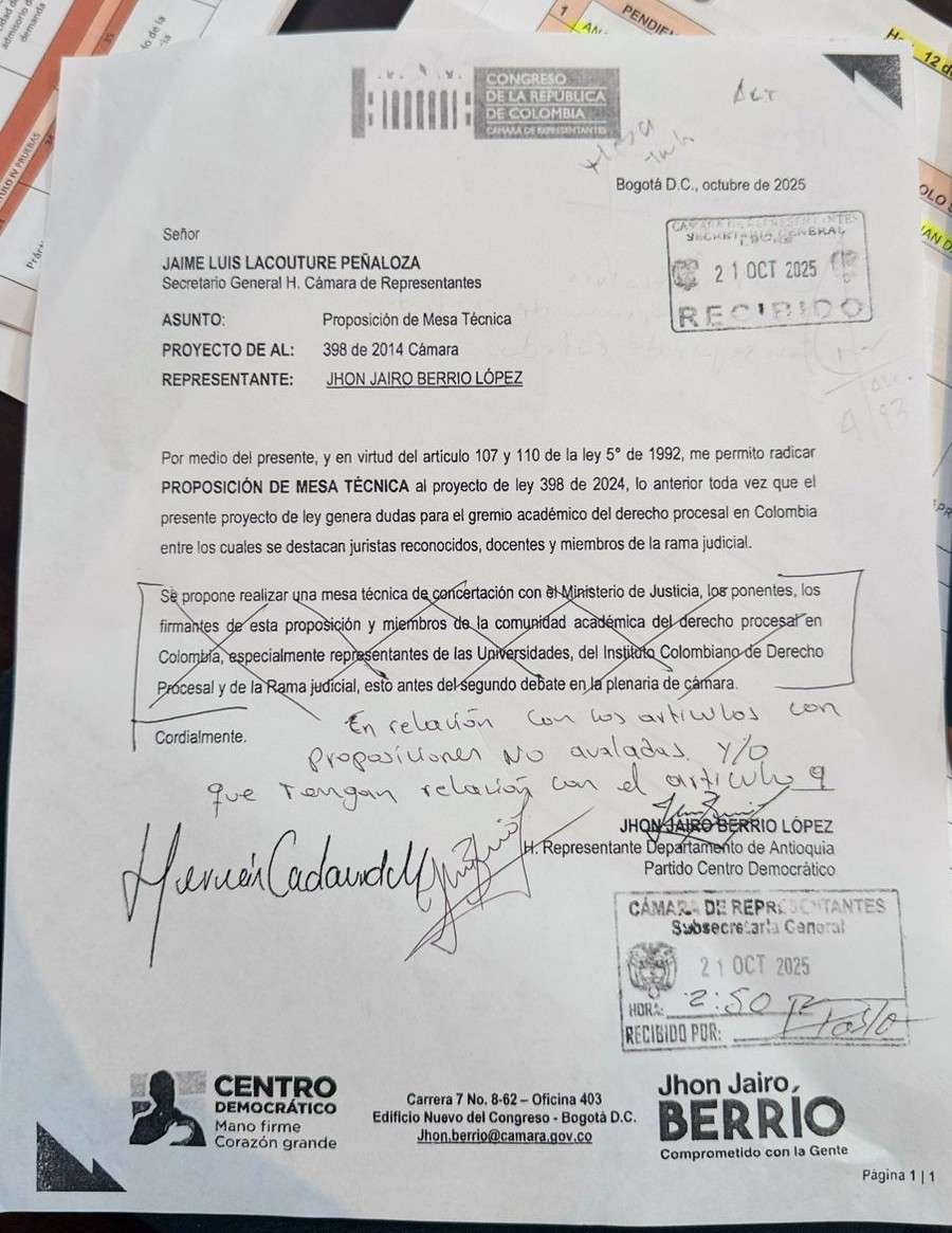 Parte de la proposición que dio pie al entre la bancada oficialista y la de oposición para avanzar en la discusión de la Jurisdicción Agraria.
