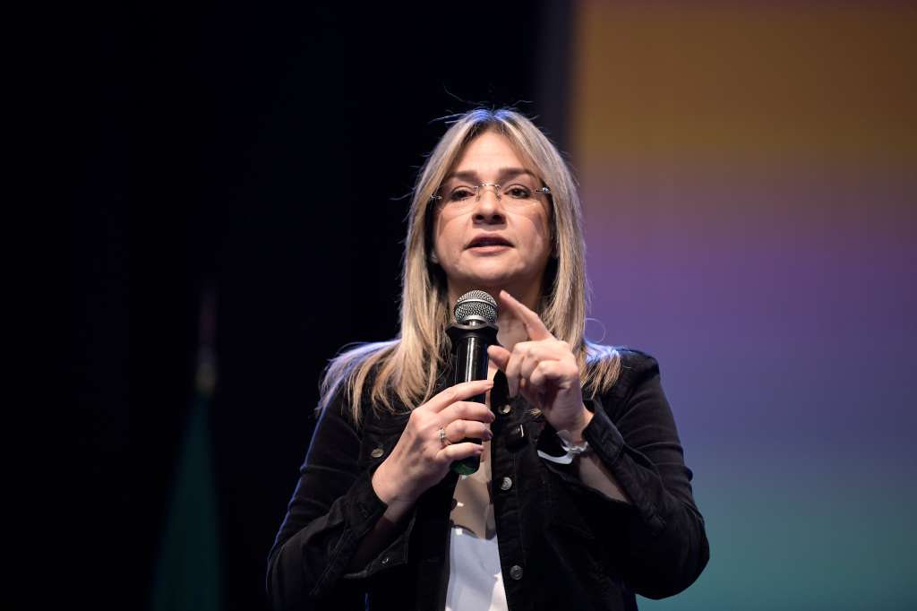 Precandidata presidencial durante el debate sobre educación y seguridad organizado por la Fundación Universitaria Los Libertadores, Foros El Espectador y Caracol Televisión realizado en el Gimnasio Moderno.