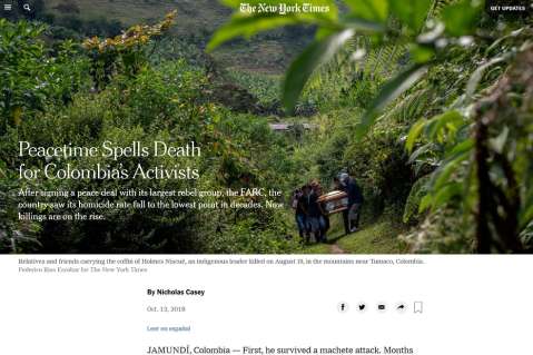 Los asesinatos de activistas y líderes sociales empañan la paz en Colombia