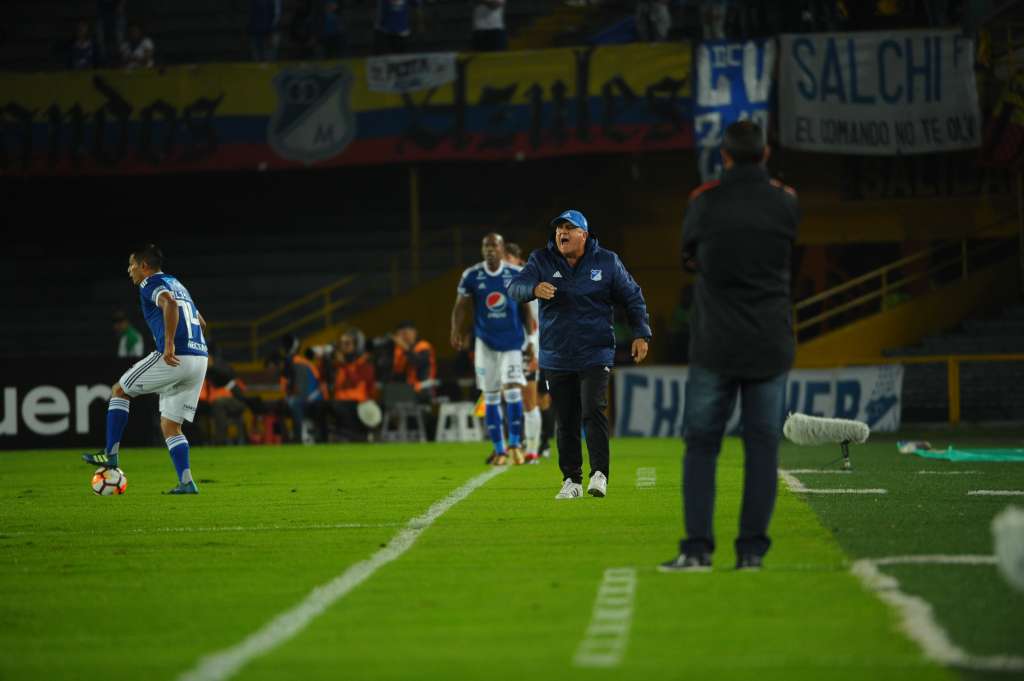 Asistente técnico de Miguel Ángel Russo, que dirige a Millonarios, en el partido ante Corinthians por la primera jornada del grupo G de la Copa Libertadores 2018.