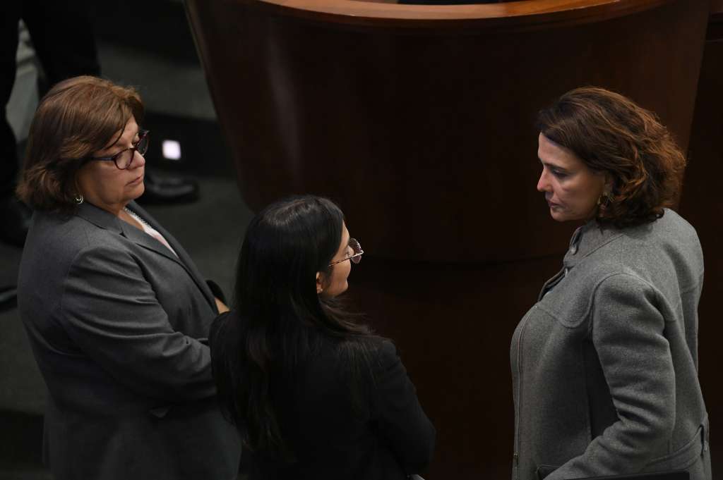 La ministra de Justicia, Gloria María Borrero, junto a la ministra del Interior, Nancy Patricia Gutiérrez, en el pulso en Senado por la reforma a la justicia.  / Cristian Garavito - El Espectador
