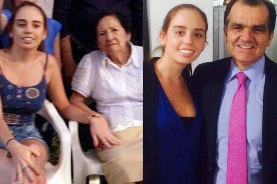 Amalia Salgado, secretaria del Centro Democrático, al lado de su abuela Anatilde Hernández y de Oscar Iván Zuluaga. / Archivo particular