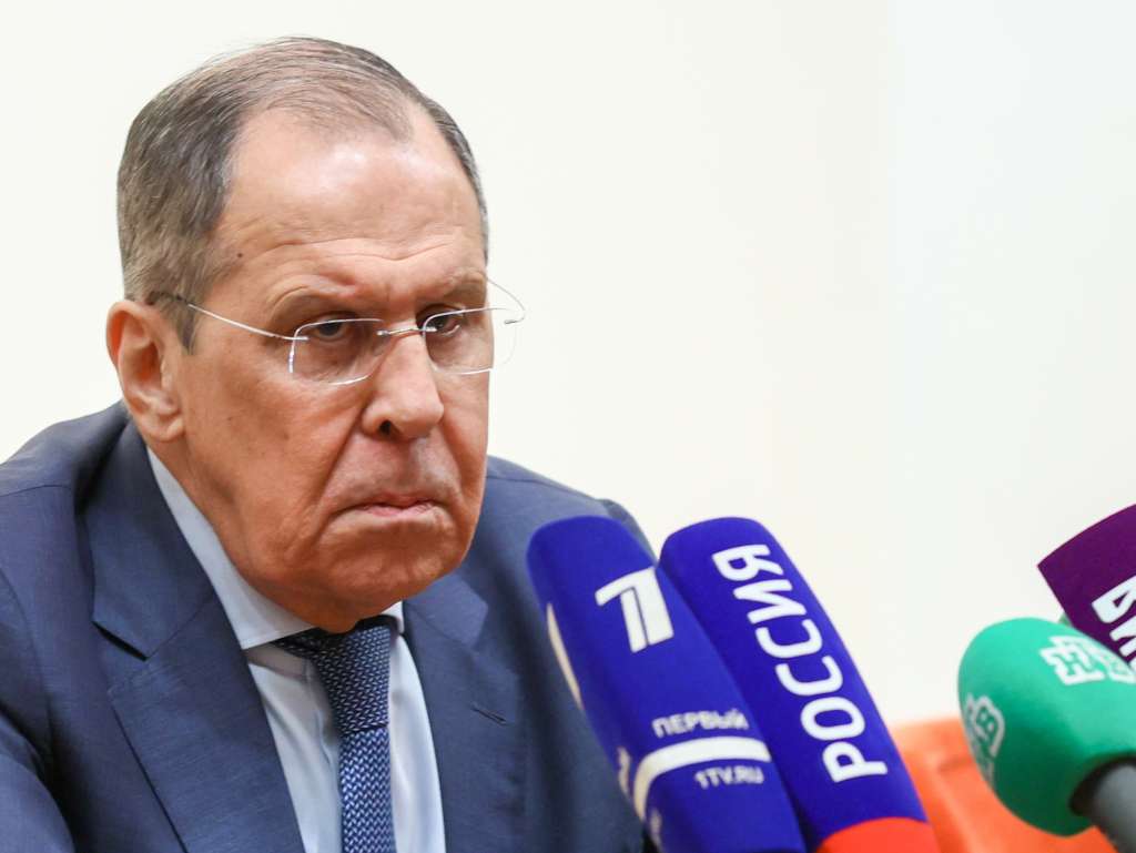 Riyadh (Saudi Arabia), 01/06/2022.- A handout photo made available by the press service of the Russian Foreign Affairs Ministry shows Russian Foreign Minister Sergei Lavrov attending a press conference after the 5th Gulf Cooperation Council (GCC) - Russia Joint Ministerial Meeting for Strategic Dialogue in Riyadh, Saudi Arabia, 01 June 2022. (Rusia, Arabia Saudita) EFE/EPA/RUSSIAN FOREIGN AFFAIRS MINISTRY / HANDOUT MANDATORY CREDIT HANDOUT EDITORIAL USE ONLY/NO SALES