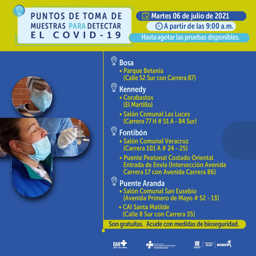 En estos puntos hay pruebas para COVID-19 este marte en Bogotá