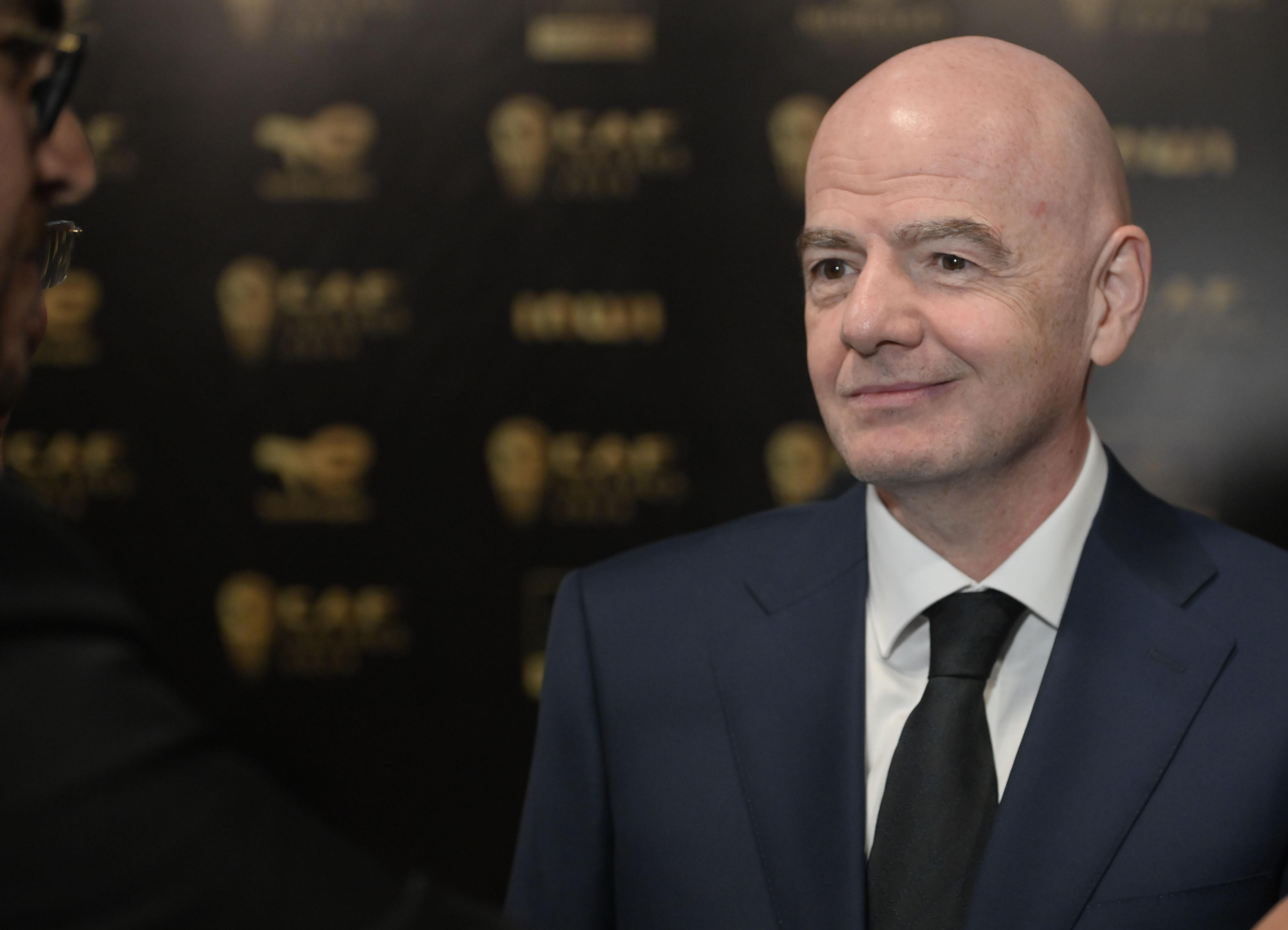 Marrakech (Morocco), 16/12/2024.- FIFA president Gianni Infantino attends the 2024 Confederation of African Football (CAF) Awards in Marrakech, Morocco, 16 December 2024. The CAF Awards celebrates the exceptional performances of African footballers, coaches, and teams over the past year. (Marruecos) EFE/EPA/JALAL MORCHIDI