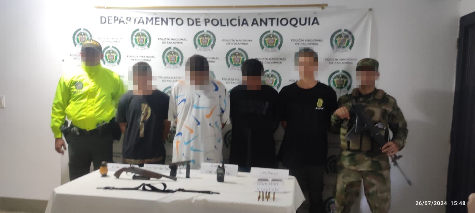 Cuatro presuntos integrantes del Caln del Golfo capturados en Antioquia.