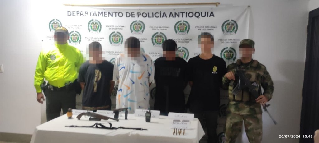 Cuatro presuntos integrantes del Clan del Golfo capturados en Antioquia
