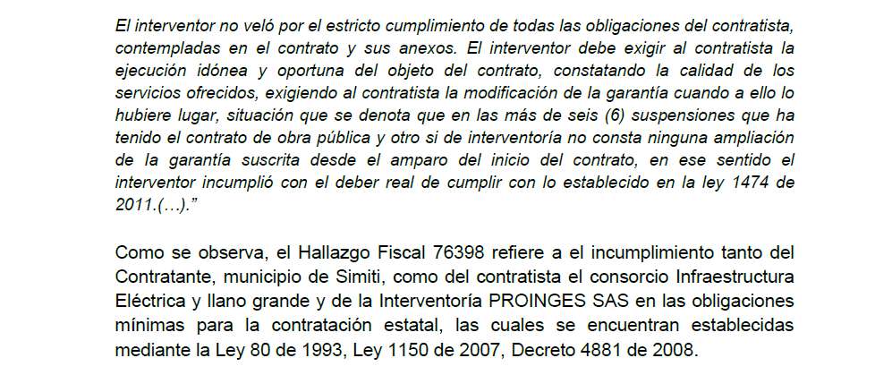 Documento de la Contraloría donde se aseguran las fallas que tuvo el interventor en este contrato.