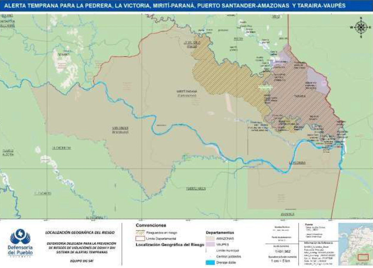 Zona de confrontación tras suspensión del cese al fuego con el Frente Primero de las FARC. Mapa tomado de la alerta temprana de inminencia 017 – 2023 de la Defensoría del Pueblo.