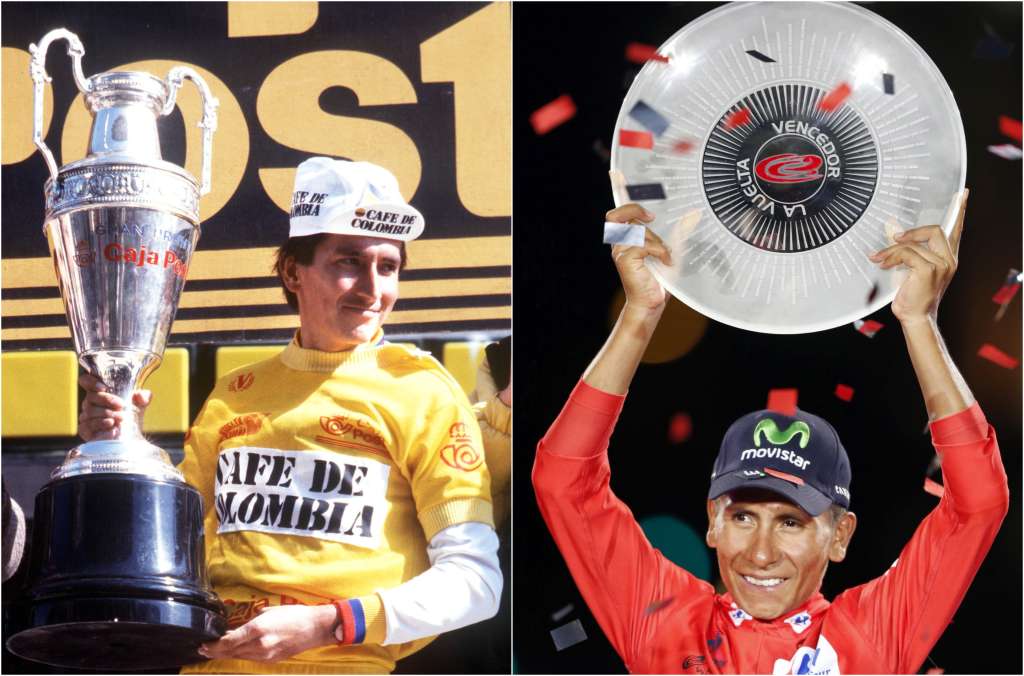 Los dos colombianos que han ganado la Vuelta a España: Lucho Herrera en 1987 y Nairo Quintana, en 2016.
