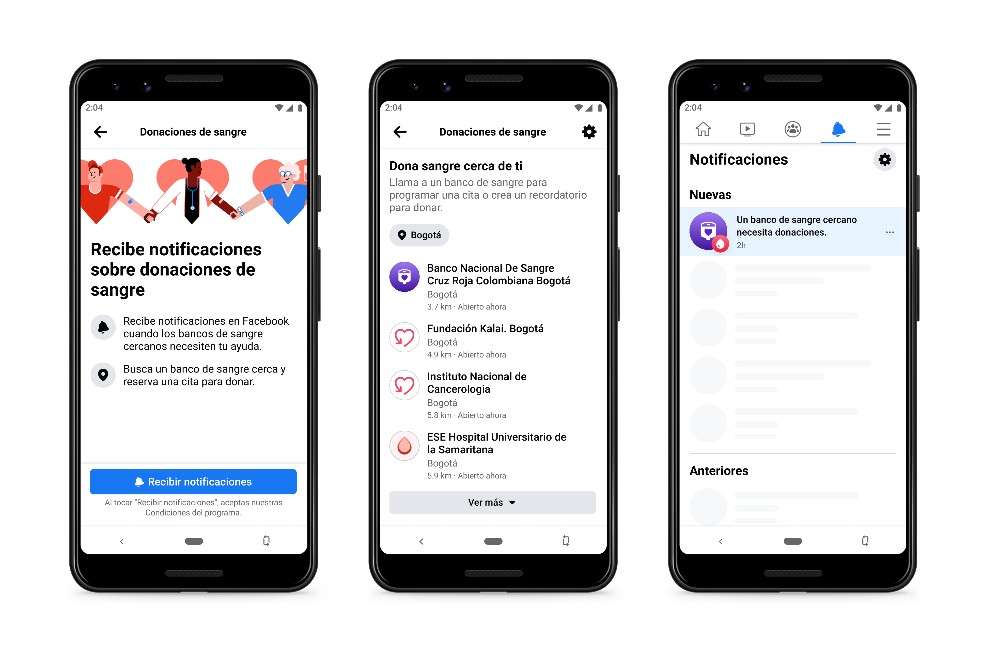 Donación de Sangre en la app de Facebook.