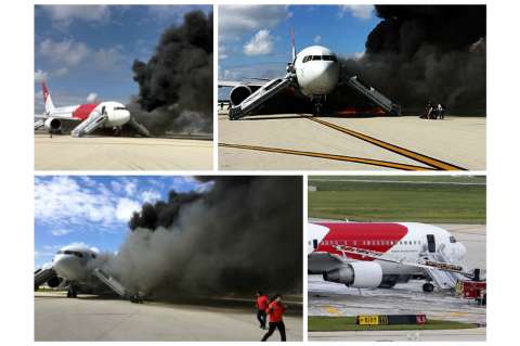 En imágenes: Avión con más de 100 personas a bordo se incendió al despegar
