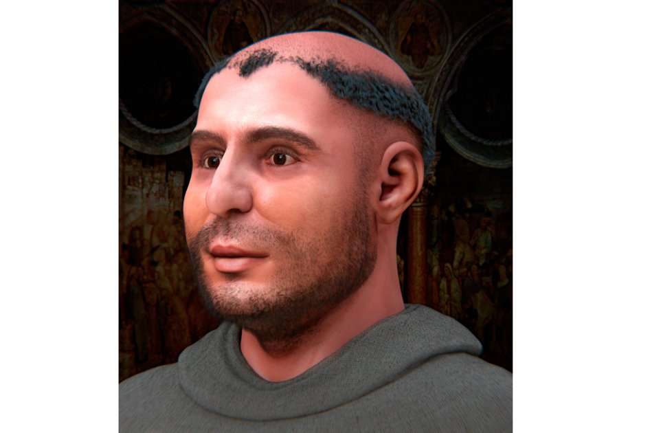 Rostro del santo de Padua, con cara redonda y mofletuda, ojos profundos y nariz aplastada, según la reconstrucción en tres dimensiones hecha por expertos italianos y brasileños a partir de su cráneo.