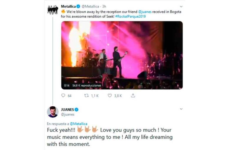 Metallica, “impresionados” con la interpretación de Juanes en Rock al Parque