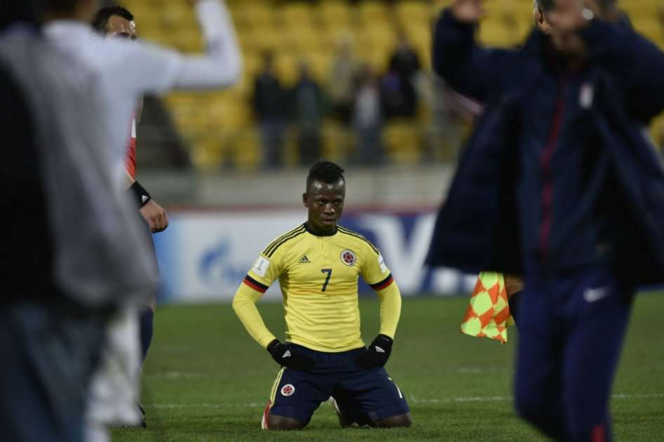 Deinner Quiñones tras la eliminación de Colombia del Mundial sub-20. Foto: AFP