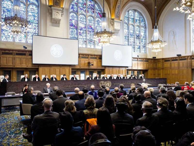 Vista general durante la audiencia preliminar celebrada en la Corte Internacional de Justicia en 2015.