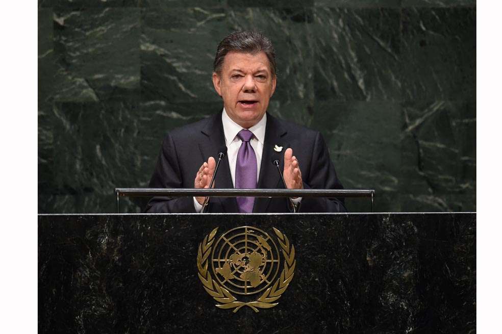 El presidente Santos, ayer en su intervención ante la Asamblea de la ONU. / EFE
