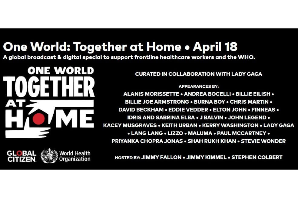 Lady Gaga dijo que el concierto que será difundido por televisión y en línea el 18 de abril "en apoyo a los profesionales de la salud en la línea del frente" contra la pandemia. / Tomado de Globalcitizen.org/en/connect/togetherathome