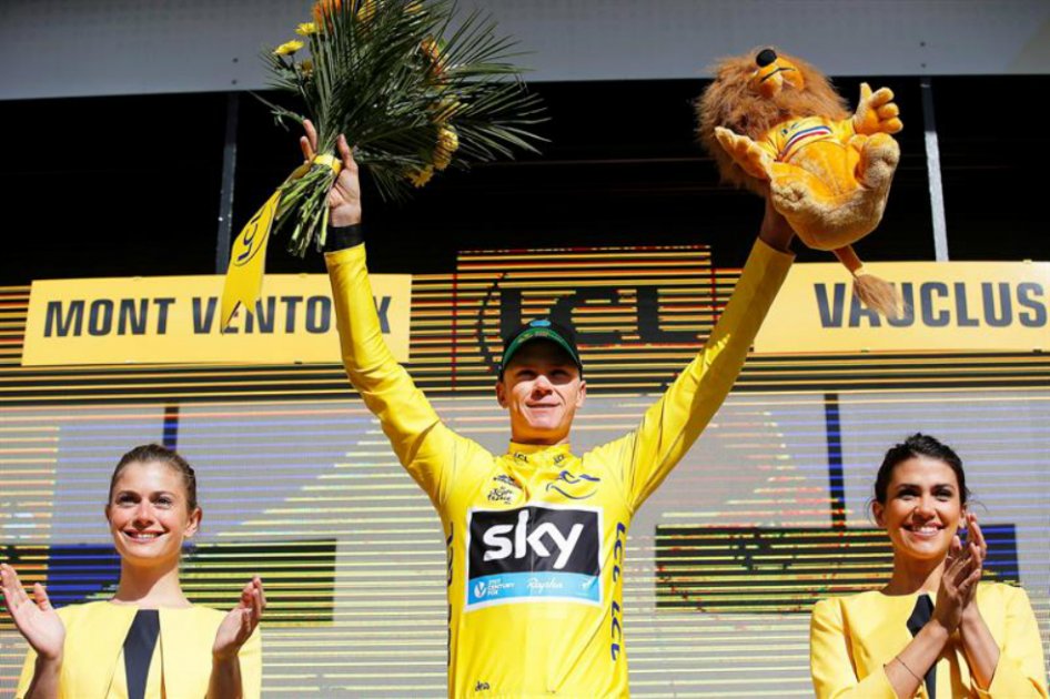 El ciclista británico Christopher Froome del Sky con el maillot amarillo del liderato tras la 12ª etapa del Tour de Francia. / EFE