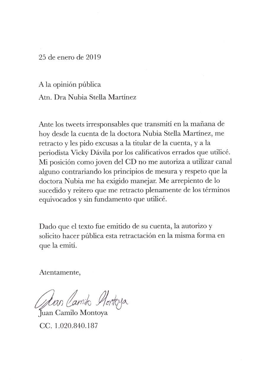Le puede interesar:Centro Democrático y periodista Vicky Dávila se enfrentan por polémico trino