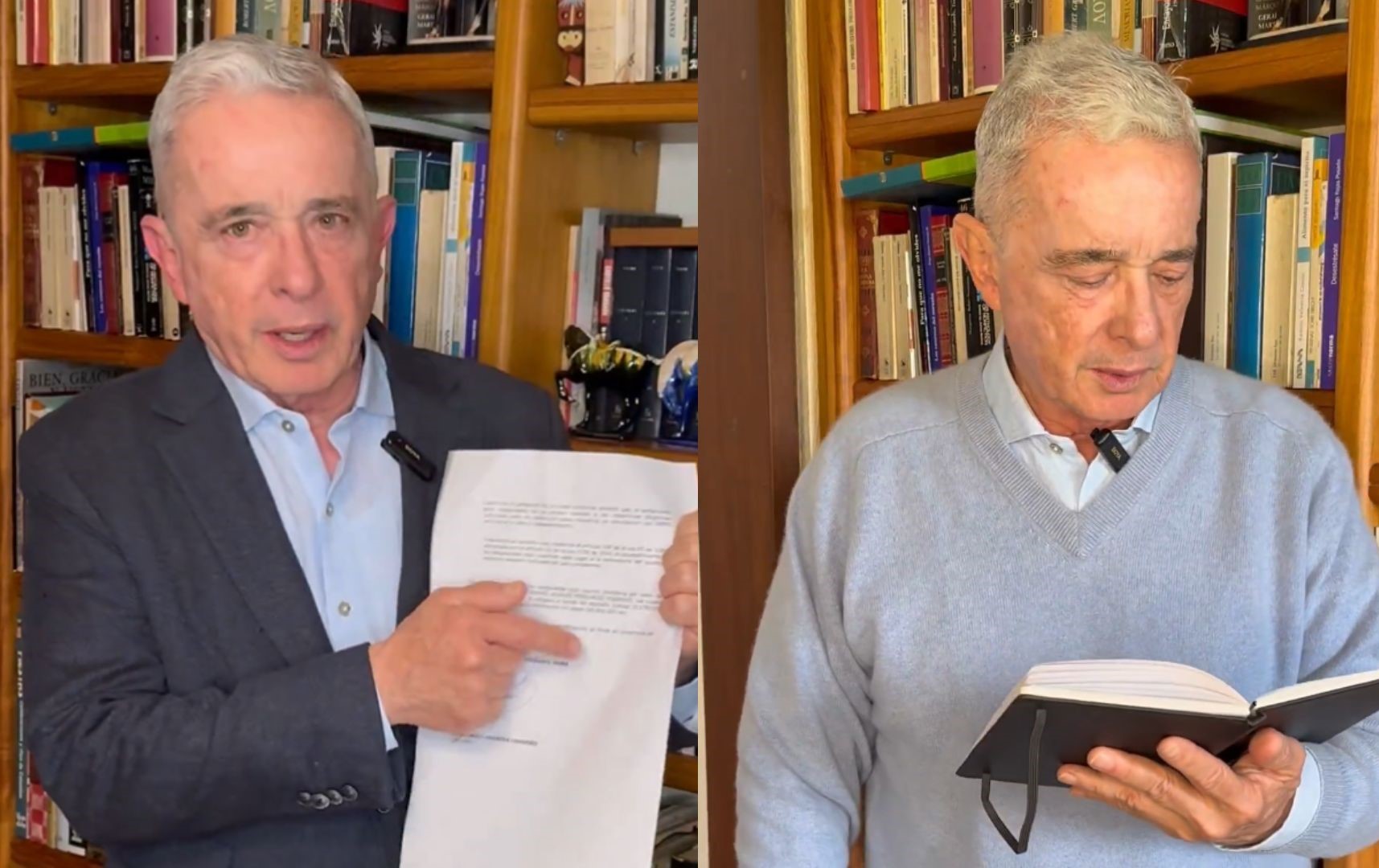 Expresidente Álvaro Uribe en dos de los videos que publicó después de su condena.