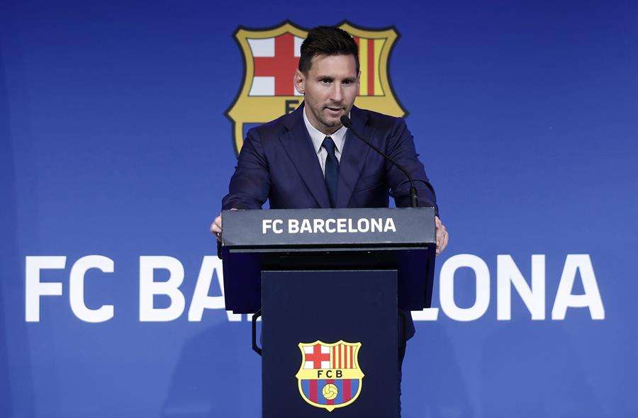 Lionel Messi durante la conferencia de prensa en la que se despidió de Barcelona.
