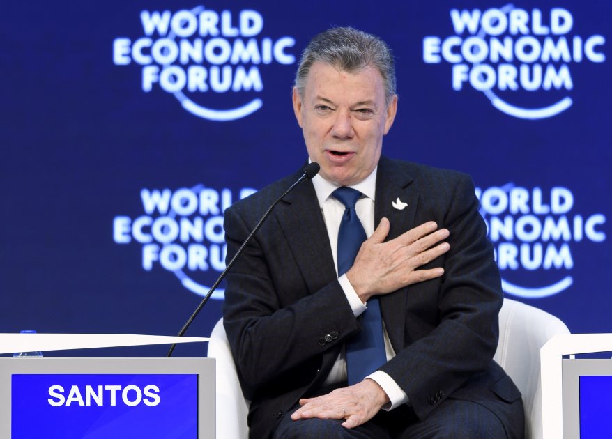 Juan Manuel Santos durante su intervención en el Foro de Economía de Davos. / AFP.