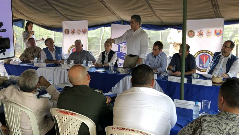 El presidente Duque estuvo acompañado de los delegados de la ONU y la UE para acompañar la implementación del acuerdo de paz. / Tomada de Twitter