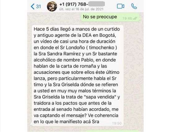 Apartes de los mensajes que recibió el equipo de la senadora Victoria Sandino.
