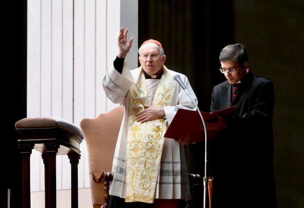 VATICAN CITY (Vatican City State (Holy See)), 26/02/2025.- Cardinal Giovanni Battista Re (L) attends a Rosary prayer for the health of Pope Francis who is hospitalized with pneumonia, in St. Peter's Square, Vatican City, 26 February 2025. Pope Francis was admitted to the Agostino Gemelli Hospital in Rome on February 14 due to a respiratory tract infection. (Papa, Cardenal, Roma) EFE/EPA/ALESSANDRO DI MEO