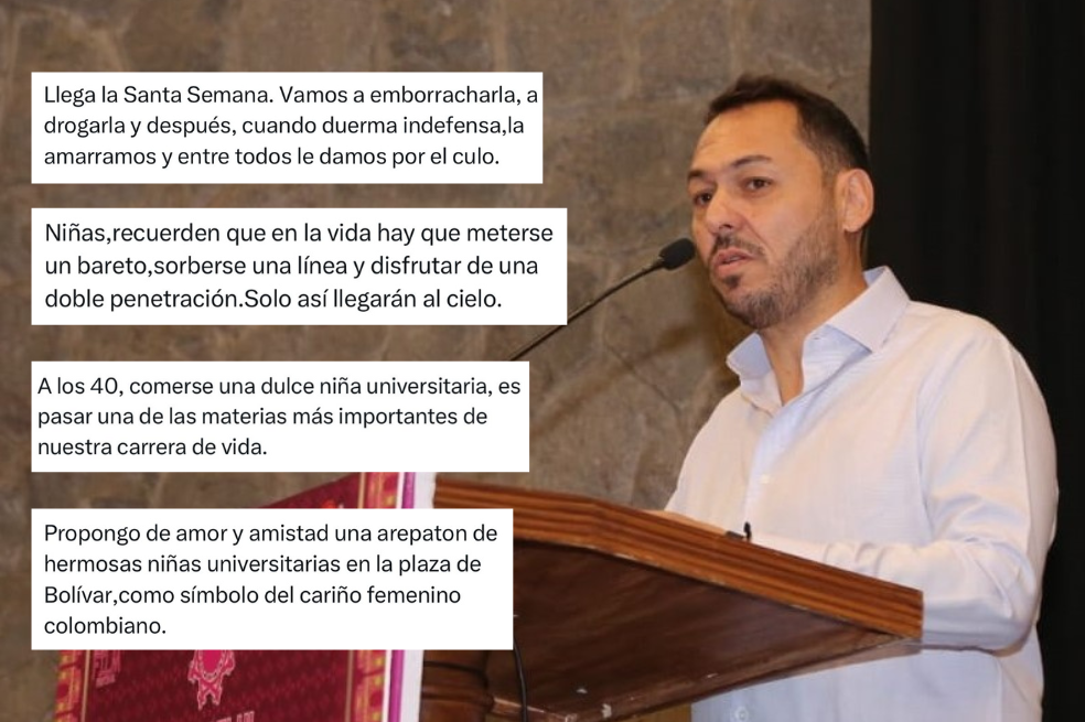 Los trinos de Mendoza hacen apología a agresiones sexuales, menores de edad, drogas y violaciones.