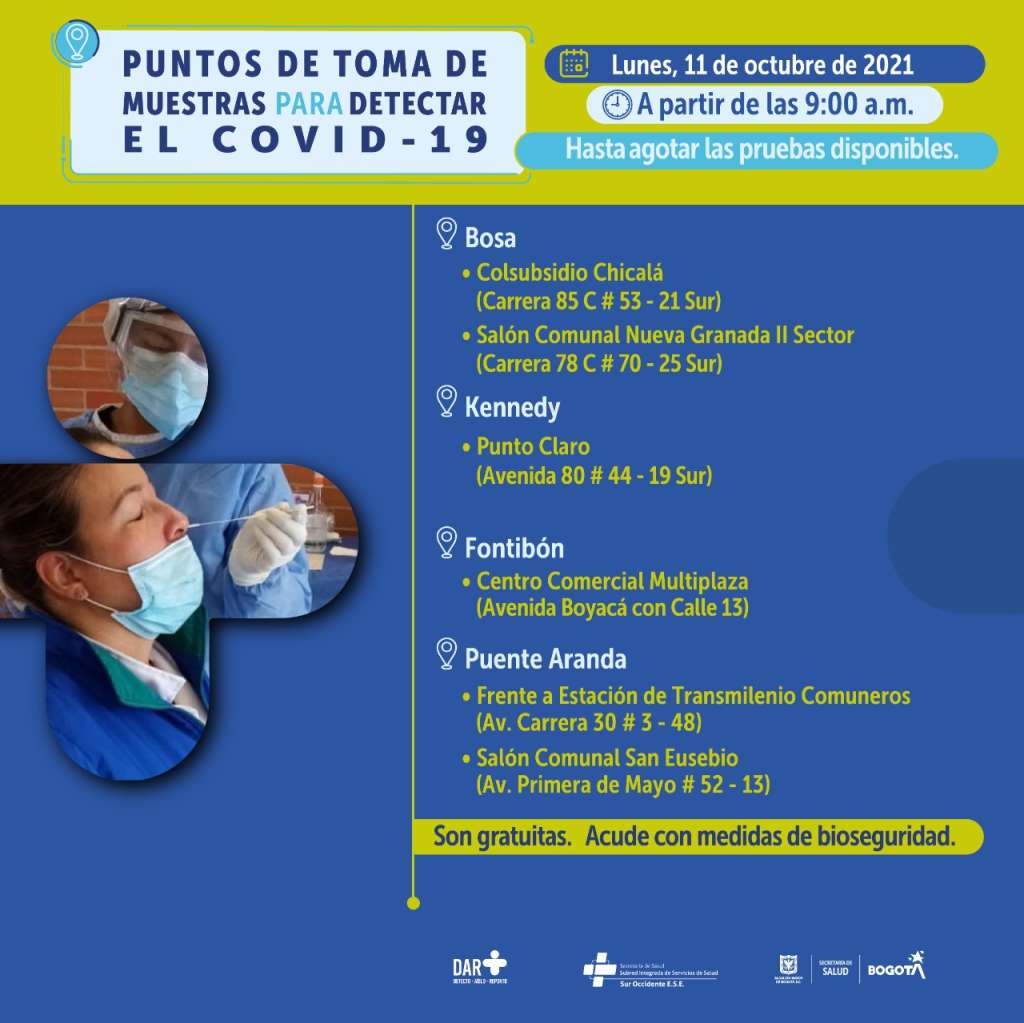 ¿Dónde hay pruebas gratuitas para Covid-19 este lunes en Bogotá?