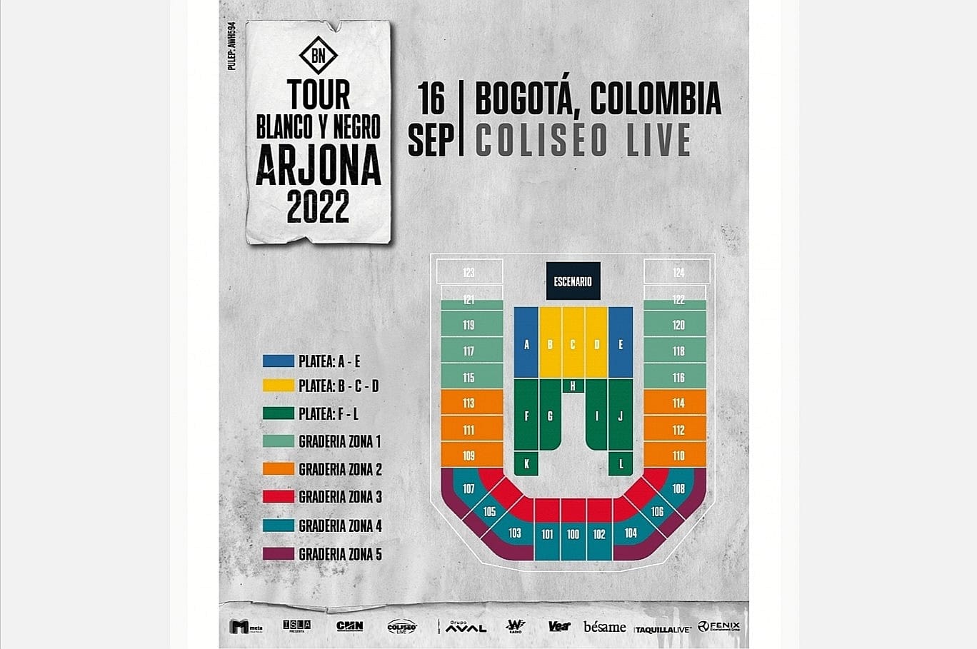 Ubicación en Coliseo Live Tour Blanco y Negro Arjona 2022 Bogotá