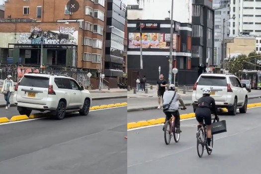Graban a camioneta en ciclorruta de Bogotá: pudo provocar grave accidente