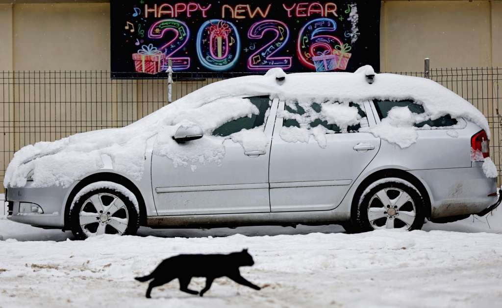 Bucharest (Romania), 11/01/2026.- A cat passes by a snow-covered car in a parking lot after a snowfall in Bucharest, Romania, 11 January 2026. The National Meteorological Administration (ANM) has issued several weather warnings as the country experiences a severe cold snap and widespread snowfall in its coldest January since 2019. (Rumanía, Bucarest) EFE/EPA/ROBERT GHEMENT