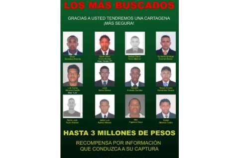 Policía revela los 12 delincuentes más buscados en Cartagena