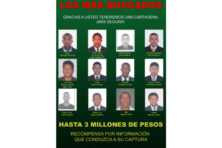 Policía revela los 12 delincuentes más buscados en Cartagena