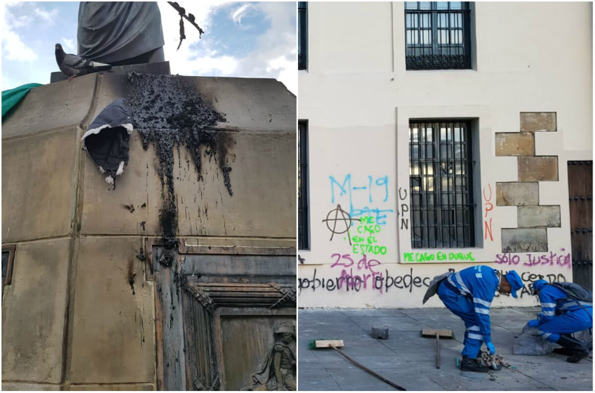 Más de 325 metros cuadrados de espacio público patrimonial resultaron afectados, lo que implicará más de un mes de trabajo para su recuperación. / Cortesía: Instituto Distrital de Patrimonio Cultural