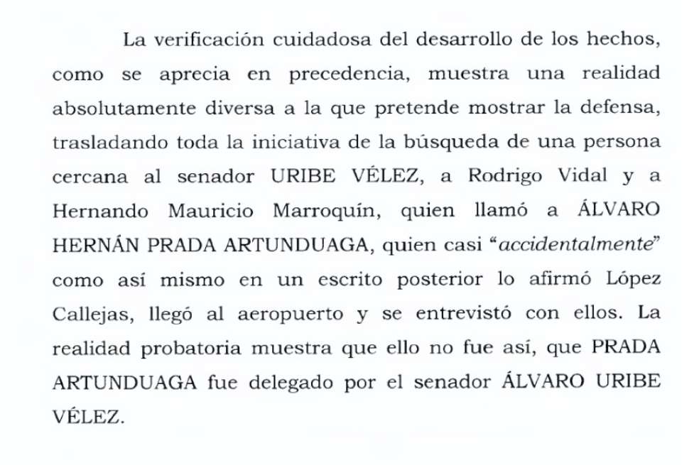 Corte Suprema sobre delegación de Uribe a Prada