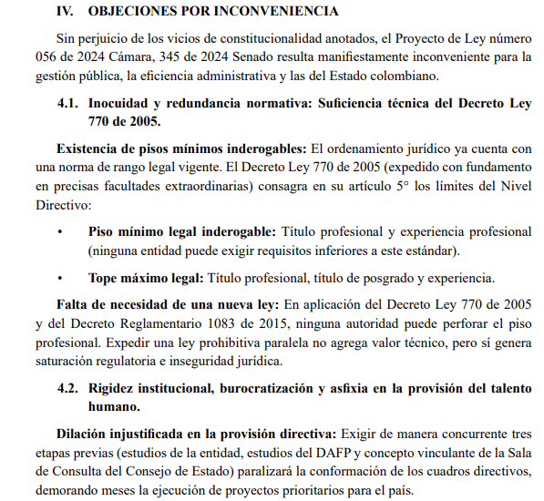 Fragmento de la justificación por la que se objeta la ley.