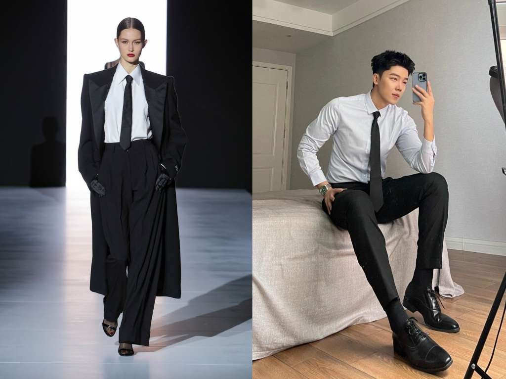Para eventos formales, un traje de color neutro puede ser una excelente opción unisex. Los trajes no son solo para hombres, las mujeres también pueden lucirlos con elegancia.