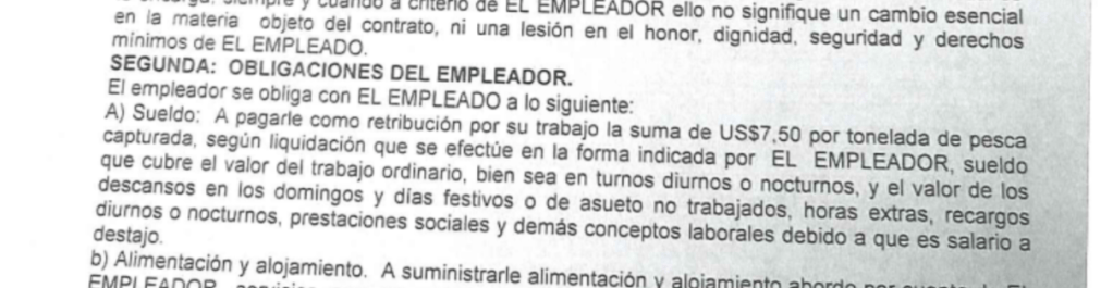 Cláusula que se encuentra en todos los contratos de los marineros de Seatech.