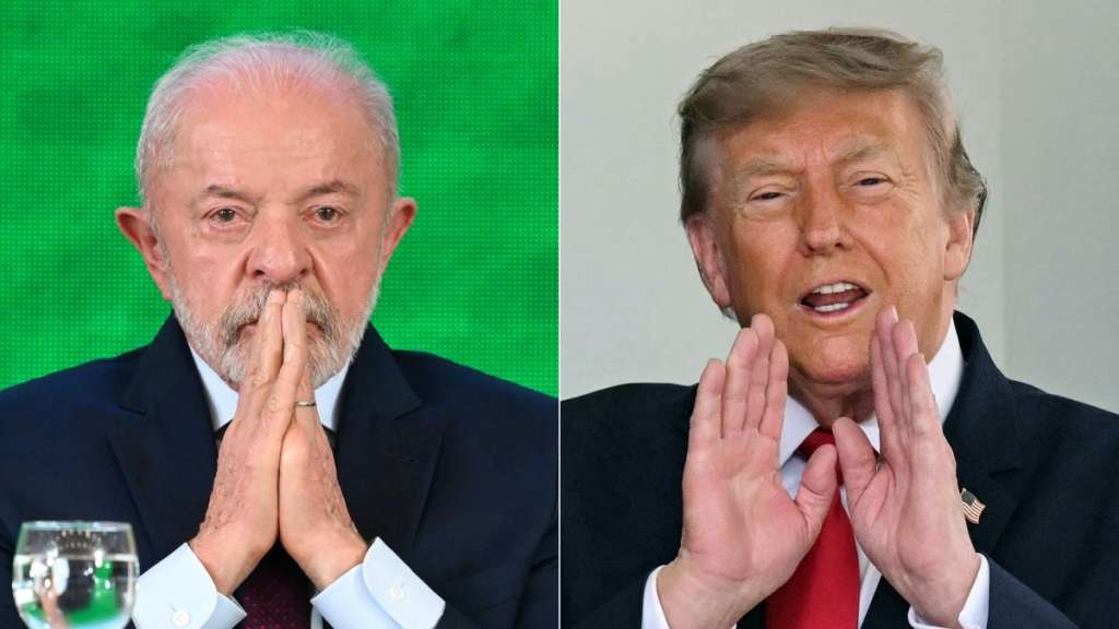 (FILES) (COMBO) This combination of pictures created on July 25, 2026 shows Brazil's President Luiz Inacio Lula da Silva (L) during a meeting of the Council for Sustainable Economic and Social Development at the Itamaraty Palace in Brasilia on June 10, 2026; and US President Donald Trump greeting Prime Minister of Iraq Ali al-Zaidi outside the West wing of the White House in Washington, DC, on July 14, 2026.